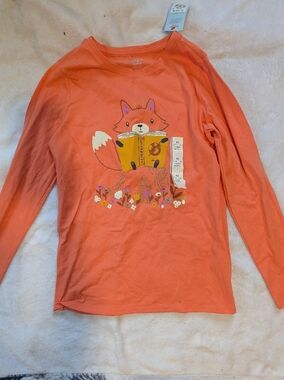 Kids Orange Long Sleeve Fox Reading Graphic Tee